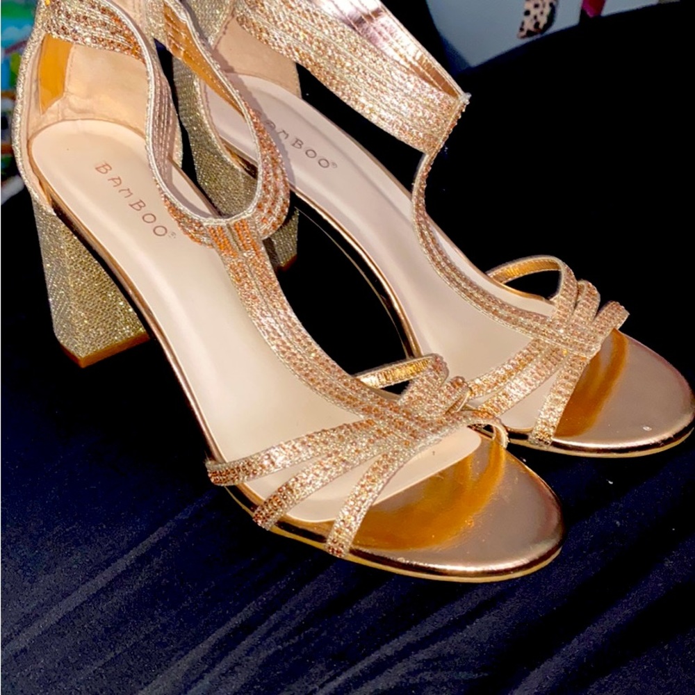 Gold t strap heels